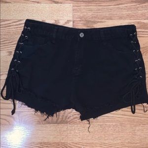 Raw Hem Lace Up Denim Shorts